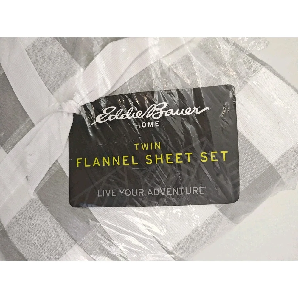 Eddie Bauer Home Twin Flannel‎ Sheets New In Package Gray White NWT